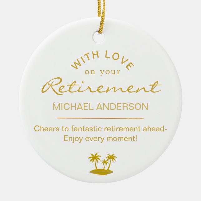  Personalised Elegant Gold Retirement Keepsake Ceramic Tree Decoration (Front)