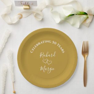 Personalised Elegant Golden 50th Anniversary Party Paper Plate