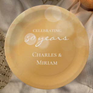 Personalised Elegant Golden 50th Anniversary Party Paper Plate