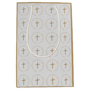Personalised Elegant Golden Palm Cross Religious Medium Gift Bag