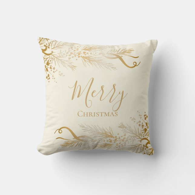 Personalised Elegant Golden Unique Merry Christmas Cushion (Front)