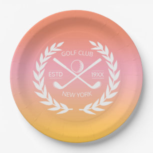 Personalised Elegant Golf Club Gold Wreath     Paper Plate
