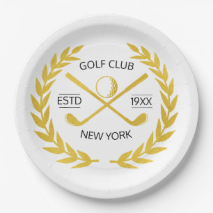 Personalised Elegant Golf Club Gold Wreath Paper Plate