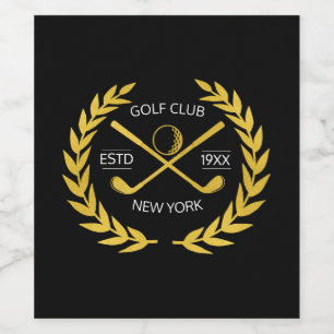 Personalised Elegant Golf Club Gold Wreath   Wine Label