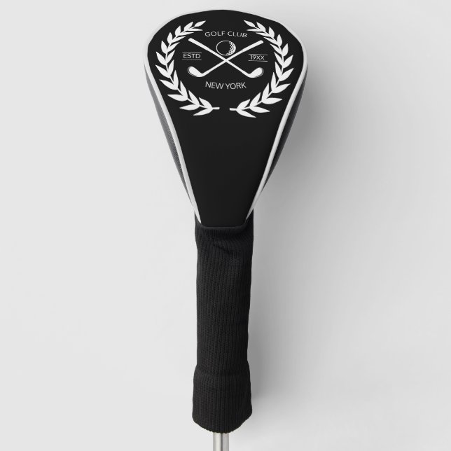 Personalised Elegant Golf Club Logo Gold Wreath  Golf Head Cover (Front)