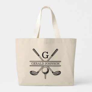 Personalised Elegant Golf Monogram Design Large Tote Bag