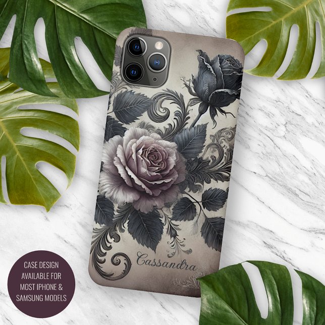 Personalised Elegant Gothic Rose Floral Victorian Case-Mate iPhone Case (Creator Uploaded)