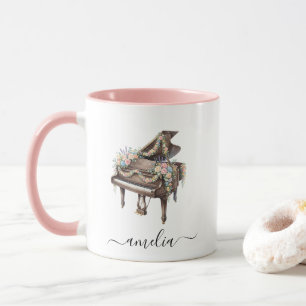 Personalised Elegant Grand Piano with Flowers Mug