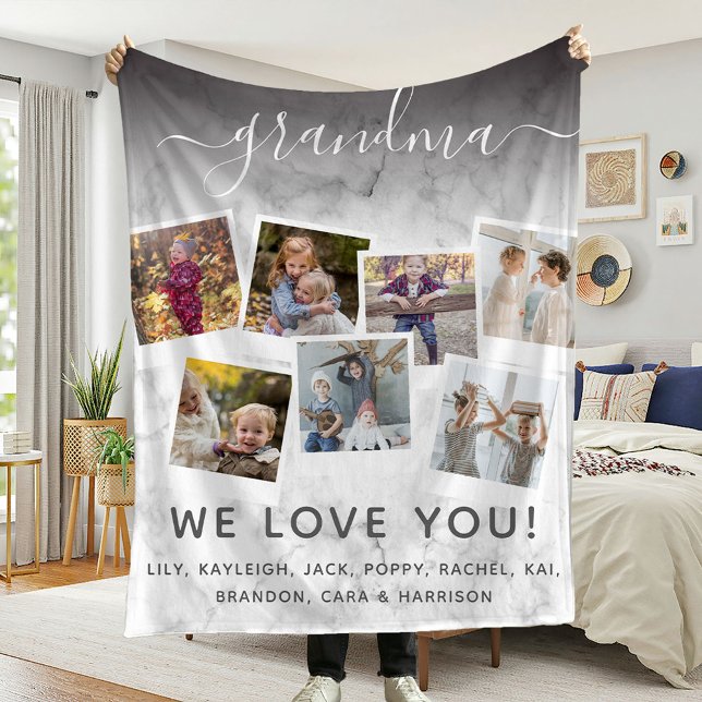 Personalised Elegant Grandma Quote & Photo Collage Fleece Blanket (Creator Uploaded)