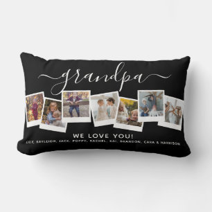 Personalised Elegant Grandpa Photo Collage Black Lumbar Cushion