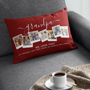 Personalised Elegant Grandpa Photo Collage Maroon Lumbar Cushion