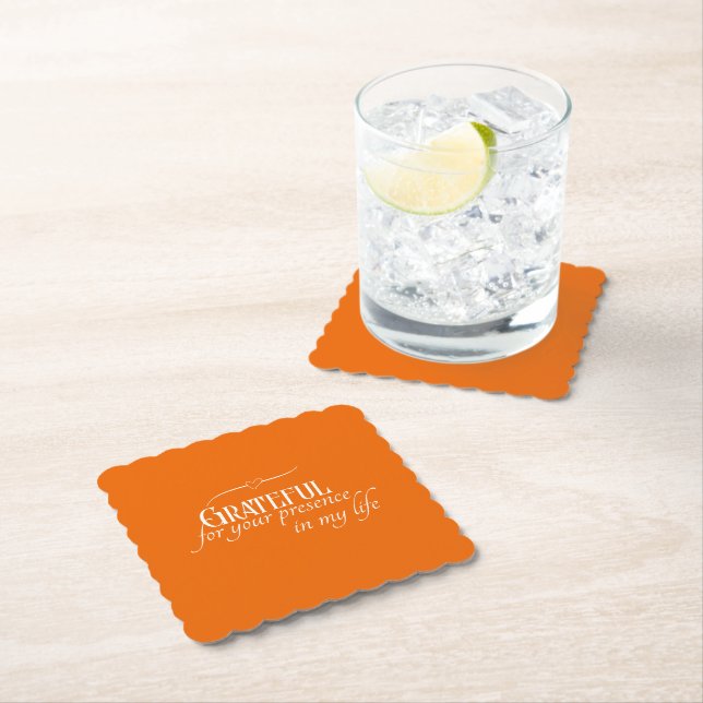 Personalised Elegant Grateful Orange Thanksgiving Paper Coaster (Insitu)