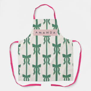 Personalised Elegant Green Ribbon Bow Pattern Apron