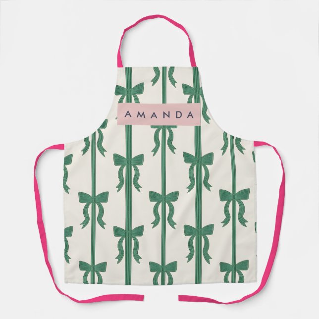 Personalised Elegant Green Ribbon Bow Pattern Apron (Front)