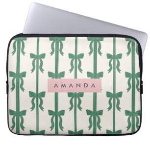 Personalised Elegant Green Ribbon Bow Pattern Laptop Sleeve