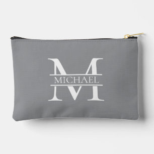 Personalised Elegant Grey Monogram and Name Accessory Pouch