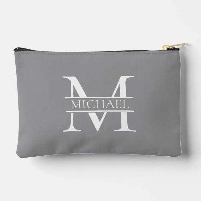 Personalised Elegant Grey Monogram and Name Accessory Pouch (Back)