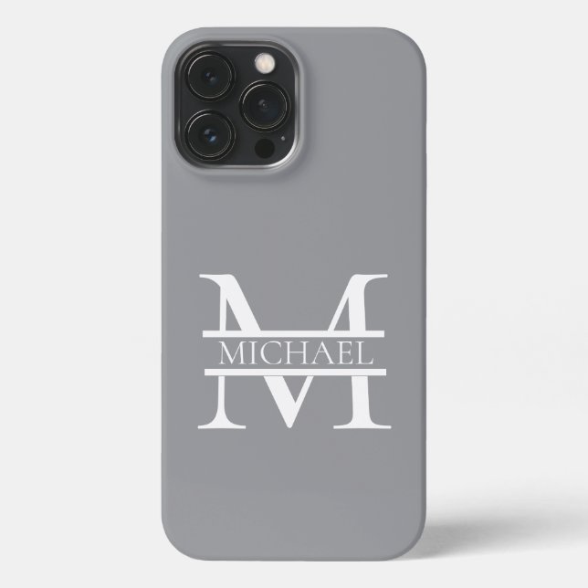 Personalised Elegant Grey Monogram and Name iPhone Case (Back)