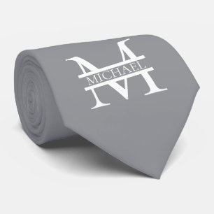 Personalised Elegant Grey Monogram and Name Tie