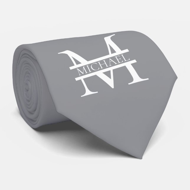 Personalised Elegant Grey Monogram and Name Tie (Rolled)