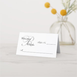 Personalised Elegant Grey Monogram Names Wedding Place Card