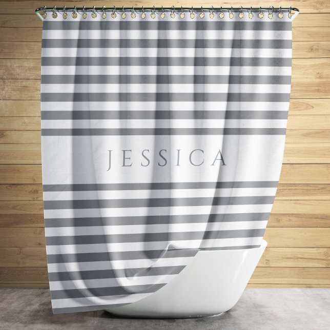 Personalised Elegant Grey Stripes Shower Curtain (Modern Stripes Pattern Gray Shower Curtain)
