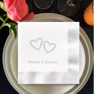 Personalised Elegant Heart 25th Anniversary Silver Foil Napkins
