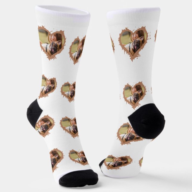 Personalised Elegant heart multi photo Socks (Angled)