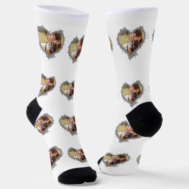 Personalised Elegant heart multi photo Socks (Angled)