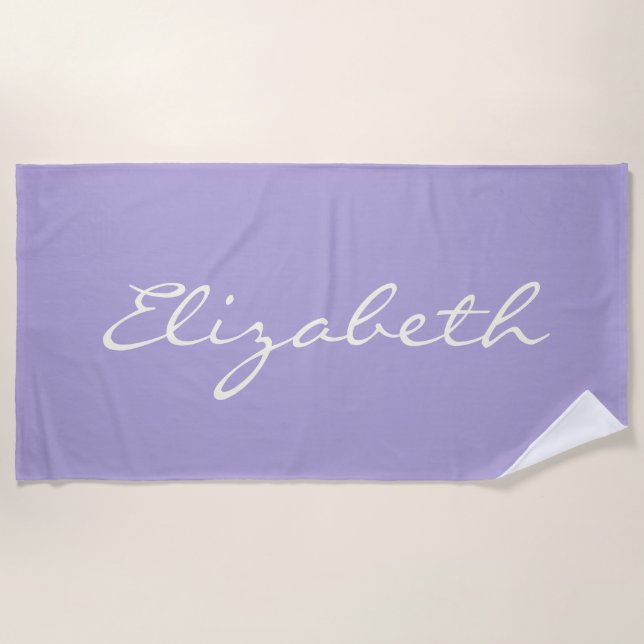 Personalised Elegant Lavender Handwritten Script Beach Towel (Front)