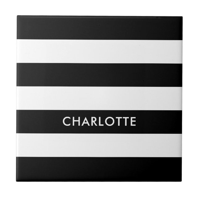 Personalised Elegant Luxury Black and white stripe Tile (Front)