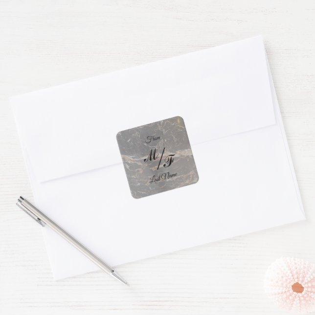 Personalised Elegant Marble Square Sticker (Envelope)