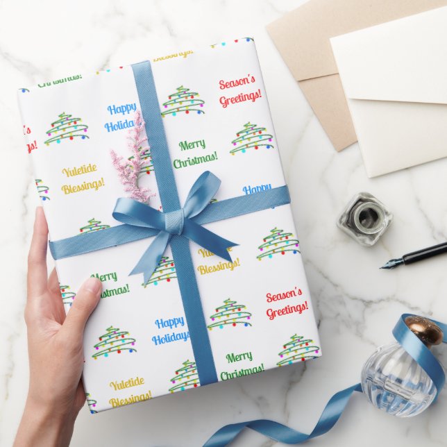 Personalised Elegant "Merry Christmas" & Xmas Tree Wrapping Paper (Gifting)
