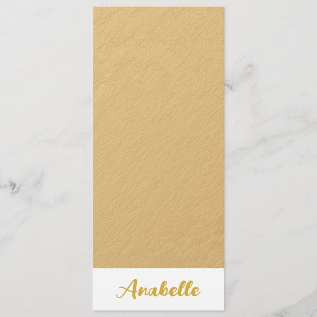Personalised Elegant Minimalist Gold Bookmark (Front)