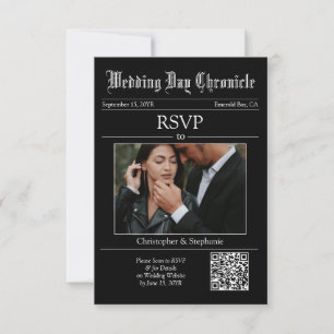 Personalised Elegant Minimalist QR Code Newspaper RSVP Card
