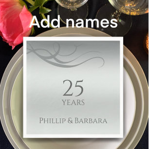 Personalised elegant modern 25th anniversary party napkin