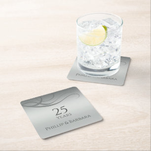 Personalised elegant modern 25th anniversary party square paper coaster