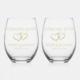 Personalised Elegant Modern 50th Anniversary Gift Stemless Wine Glass