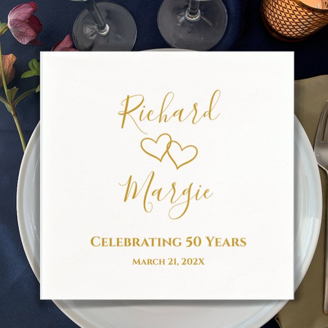 Personalised Elegant Modern 50th Anniversary Party Napkin (Add the couple’s names and 50th anniversary date for a beautiful custom party napkin.
)