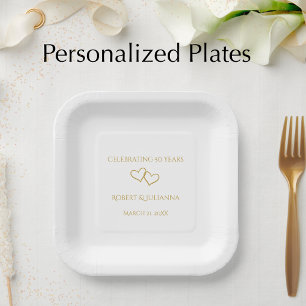 Personalised Elegant Modern 50th Anniversary Party Paper Plate