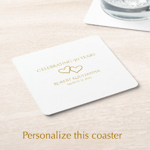 Personalised Elegant Modern 50th Anniversary Party Square Paper Coaster