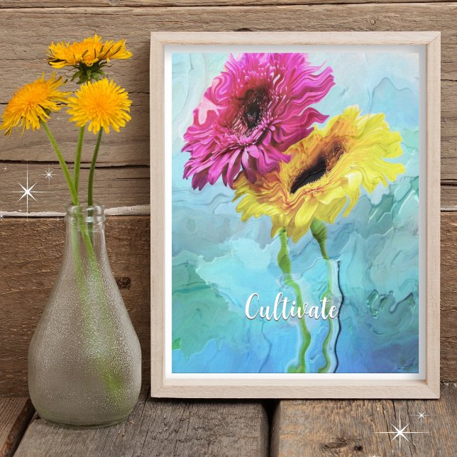 Personalised Elegant Modern Floral Composition Poster (Frame not included. Shown at 8"x10". Available in many other sizes. Customize with a name, phrase ..)