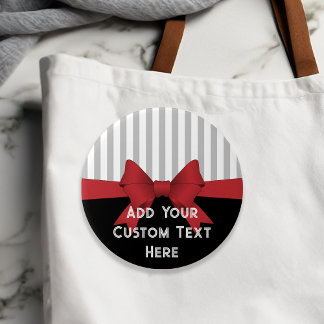 Personalised Elegant Modern Red Bow Ribbon Striped 7.5 Cm Round Badge