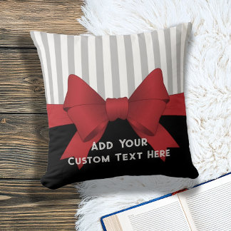 Personalised Elegant Modern Red Bow Ribbon Striped Cushion