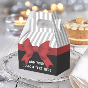 Personalised Elegant Modern Red Ribbon and Stripe Favour Box