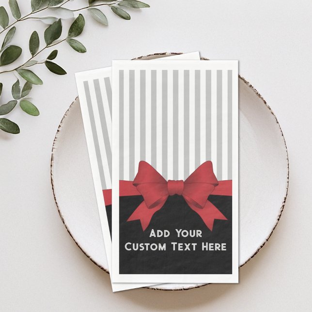 Personalised Elegant Modern Red Ribbon and Stripe Napkin (Creator Uploaded)