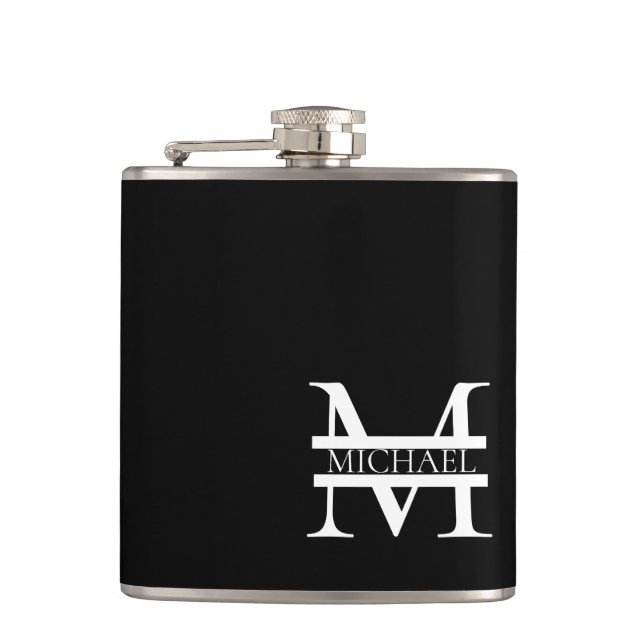 Personalised Elegant Monogram and Name Hip Flask (Front)