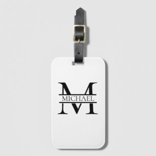 Personalised Elegant Monogram and Name White Luggage Tag