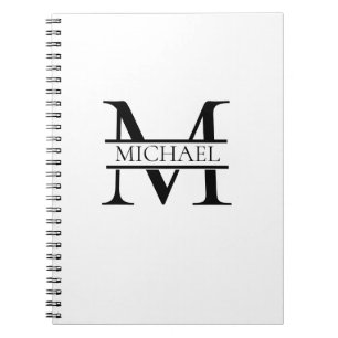 Personalised Elegant Monogram and Name White Notebook