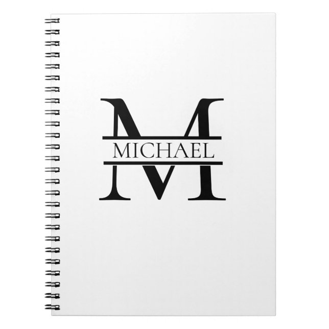 Personalised Elegant Monogram and Name White Notebook (Front)